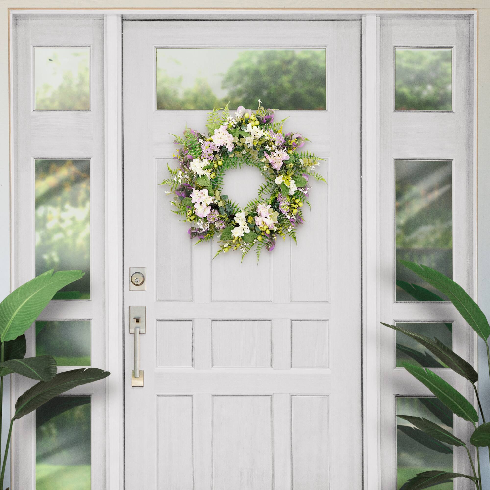 6 Pack: 30'' Green & Purple Hydrangea Floral Spring Wreath
